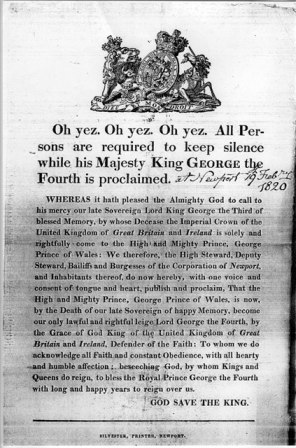Poster of proclamation of  accession of George lV.