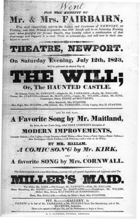 Poster of programme of Newport Theatre which was located at 60 Upper Bar.