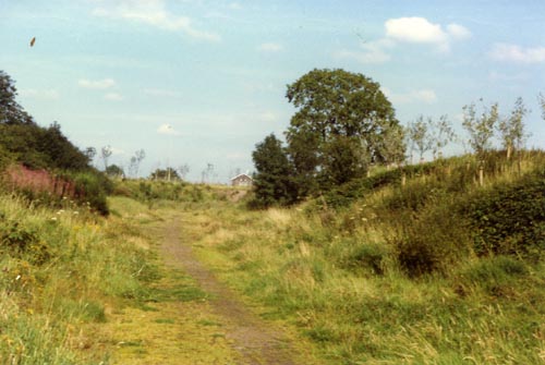 View of old railway line remains at Church Aston eastwards towards Railway Cotta...