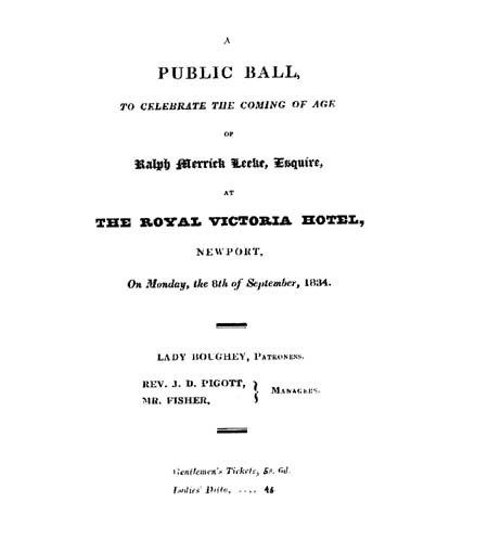 Poster to advertise public ball at Royal Victoria Hotel Newport celebrating the ...