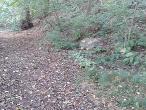 Black stone at bottom of Broadhill near Coton End.