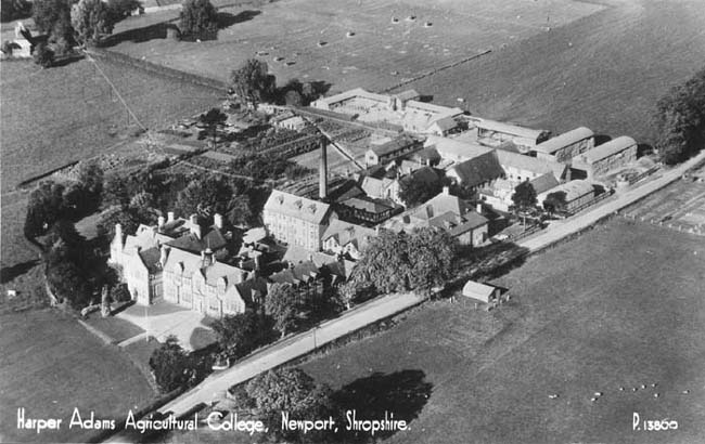 Aerial view of Harper Adams Agricultural College.